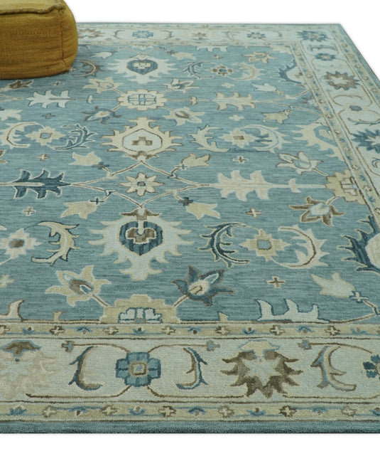 Silver, Gray And Ivory Traditional Floral Motifs Hand Tufted 8x10 ft Bedroom, Living Room Rug Wool Area Rug