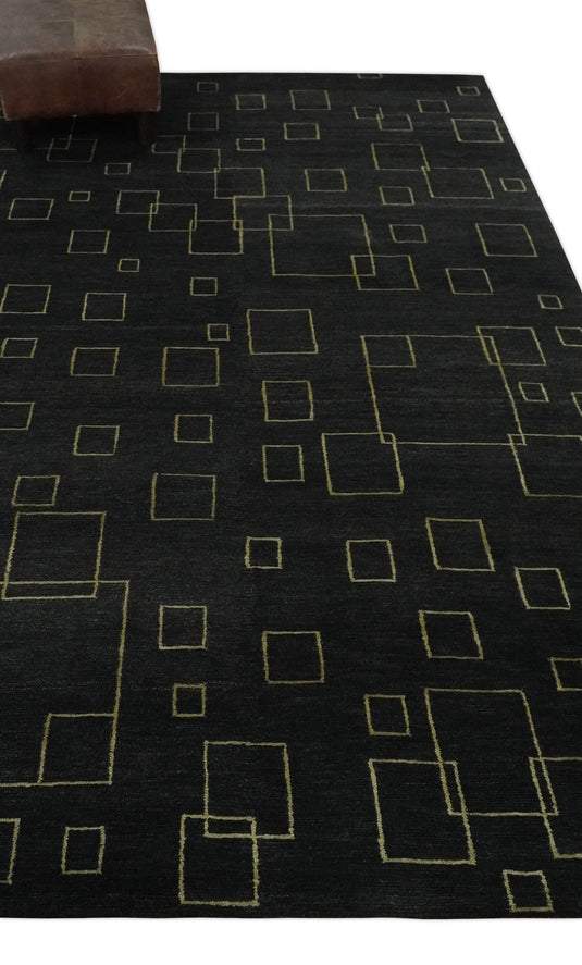 Modern geometrical pattern Hand Knotted Charcoal and Gold Color 5x8 ft Bedroom, Living Room Rug Wool and Art Silk Area Rug