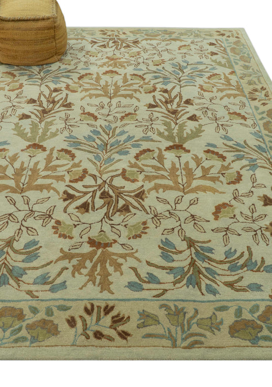 Traditional Floral Brown And Beige Hand Tufted 8x10 ft Bedroom, Living Room Rug Wool Area Rug