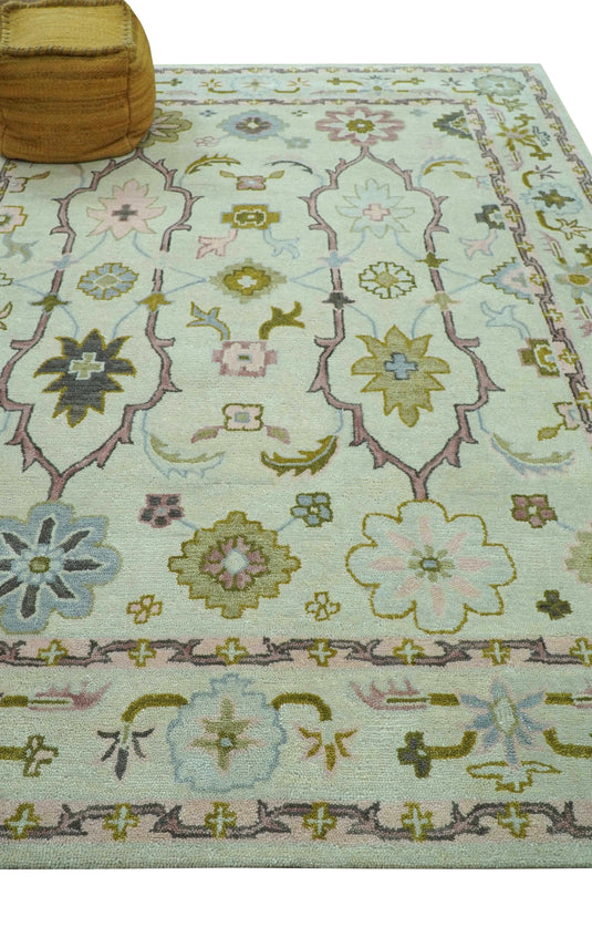 Traditional Floral Oushak Cream, Olive And Peach Hand Tufted 8x10 ft Bedroom, Living Room Rug Wool Area Rug