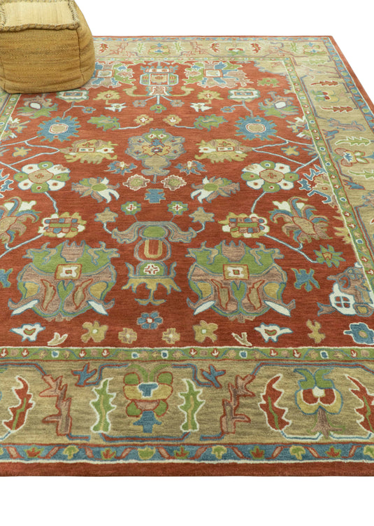 Custom Made Traditional Oushak Rust And Beige Hand Tufted Wool Area Rug