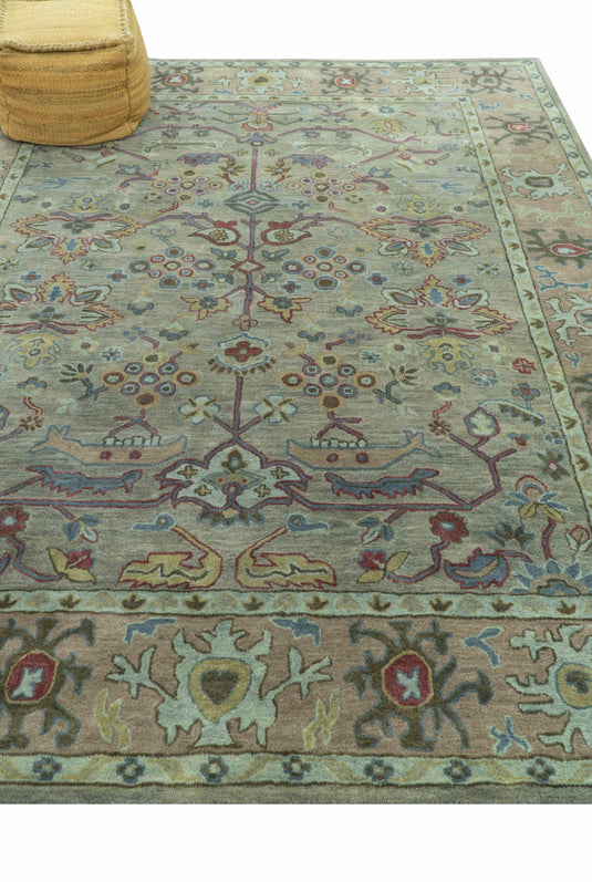 Custom Made Traditional Floral Green And Brown Hand Tufted Wool Area Rug