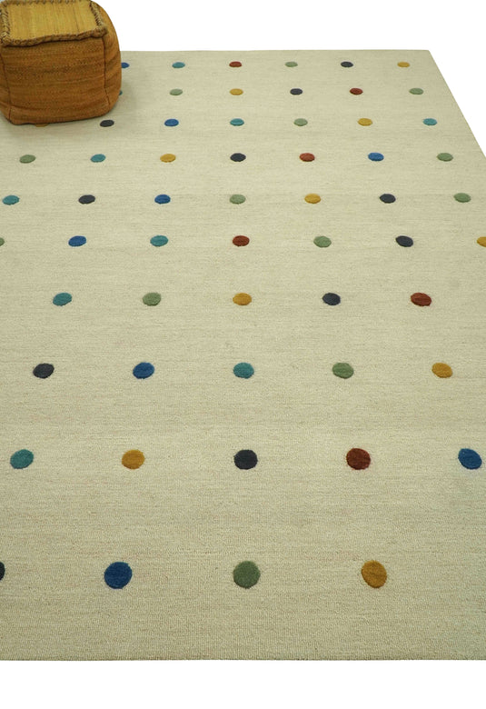 Custom Made Modern Cream And Colorful Dots Hand Tufted Bedroom, Living Room Rug Wool Area Rug