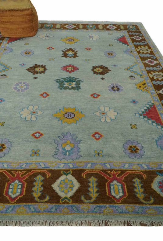 Traditional Floral Oushak Hand knotted Silver and Brown 8x10 ft Bedroom, Living Room Rug ,wool Area Rug