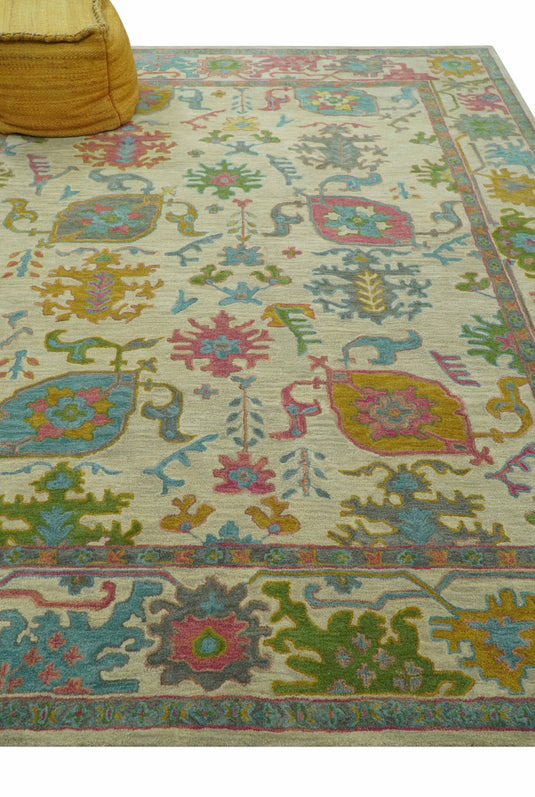 Custom Made Beige And Colorful Traditional Oushak Hand Tufted Wool Area Rug