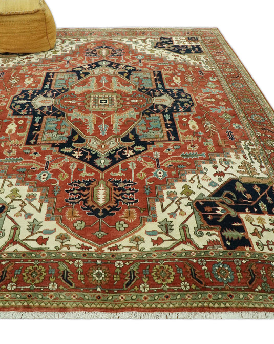 Hand Knotted Traditional Rust, Black And Ivory Wool Rug 8x10 ft Ideal for Living, Bedroom And Dining Rooms | CP2437810