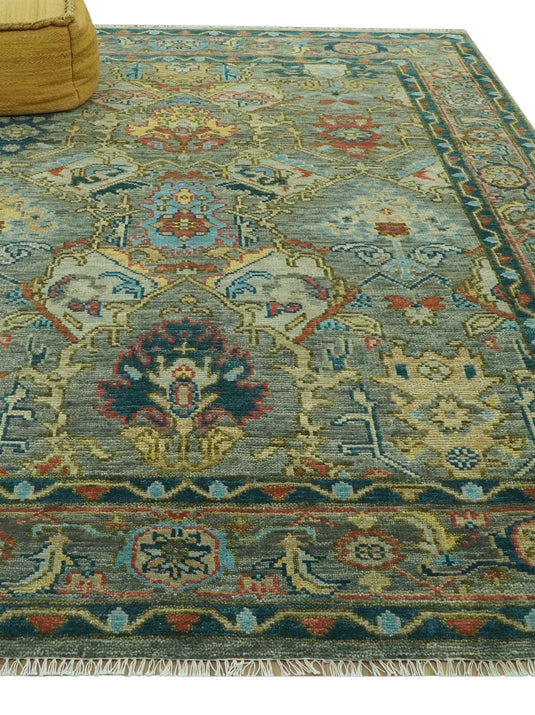 Hand Knotted Green, Gray, Teal And Rust Traditional Oushak Wool Rug 8x10 ft Ideal for Living, Bedroom And Dining Rooms