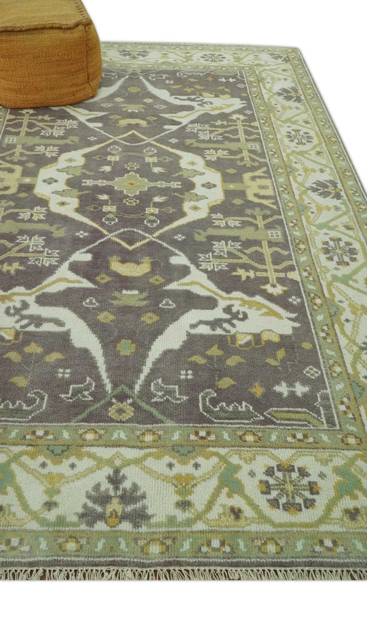 Hand Knotted Oriental Oushak Brown, Beige And Ivory Rug 6x9 ft Ideal for Living, Bedroom And Dining Rooms | CP36942