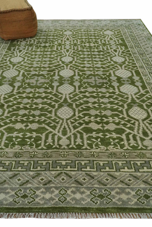 Traditional Oriental Oushak Hand knotted Green, Ivory and Silver 8x10 ft Bedroom, Living Room Rug ,wool Area Rug