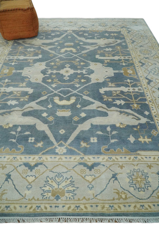 Traditional 8x9 Hand Knotted Gray, Ivory and Beige Oriental Oushak Wool Area Rug