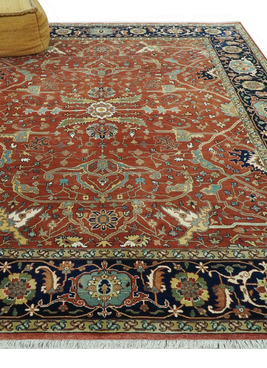 Hand Knotted Herati Rust, Green, Yellow, Blue And Black Wool Rug 8x10 ft Ideal for Living, Bedroom And Dining Rooms | CP2434810