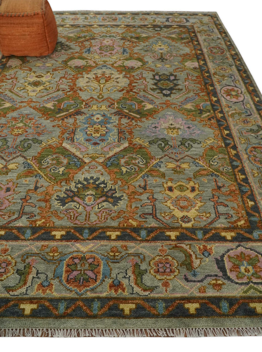 Traditional Antique Moss  Hand knotted Oushak Silver, Rust and Pink Wool Area Rug,4x6, 5x8, 6x9, 8x10, 9x12,10x14 and 12x15 Living Room Rug | CP616S