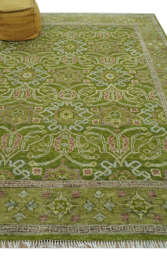 Traditional Floral Green, Brown And Gray Hand Knotted Wool Rug 8x10 ft Ideal for Living, Bedroom And Dining Rooms
