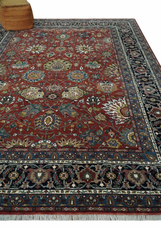 Traditional Turkish Red and Black 8x10 and 9x12 Hand knotted wool Area Rug