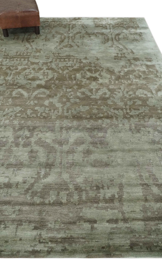 Modern Hand knotted Olive and Silver 6x9 ft Bedroom, Living Room Rug , Bamboo Silk Area Rug AAOC169