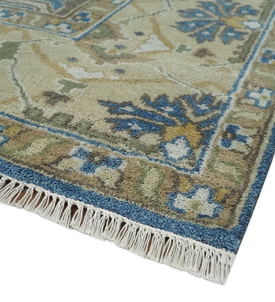 Traditional Oriental Oushak Hand knotted Blue and Beige 8x10 ft Bedroom, Living Room Rug ,wool Area Rug