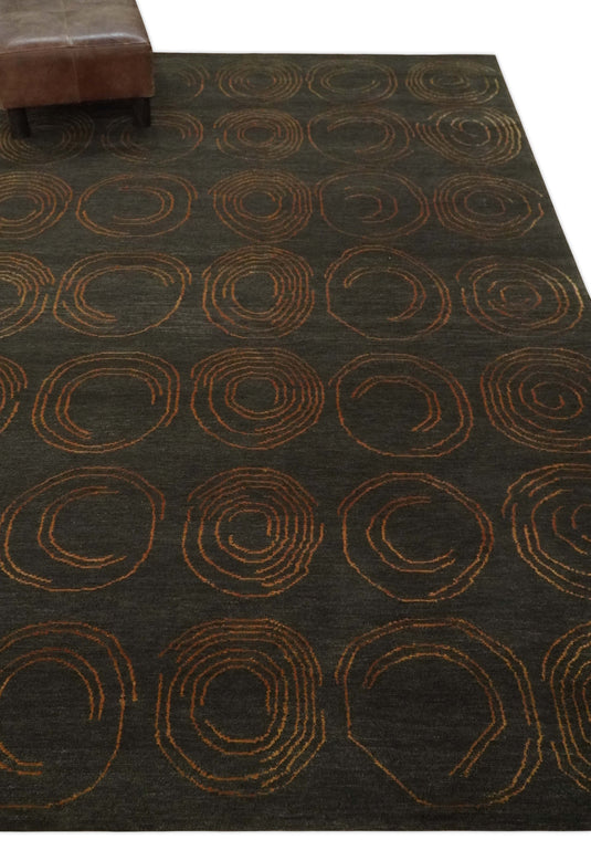 Modern geometrical Hand knotted Charcoal and Brown 5x8 ft Bedroom, Living Room Rug Wool and Art silk Area Rug