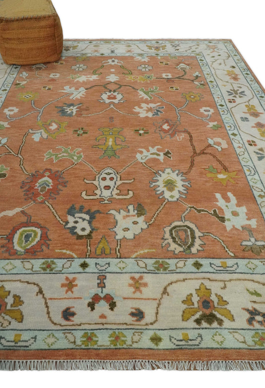 Hand Knotted Vibrant Colorful Oriental Oushak Rug Light Brown and Beige 8x10 ft Ideal for Living, Bedroom, and Dining Room CP2074810S- (FC)