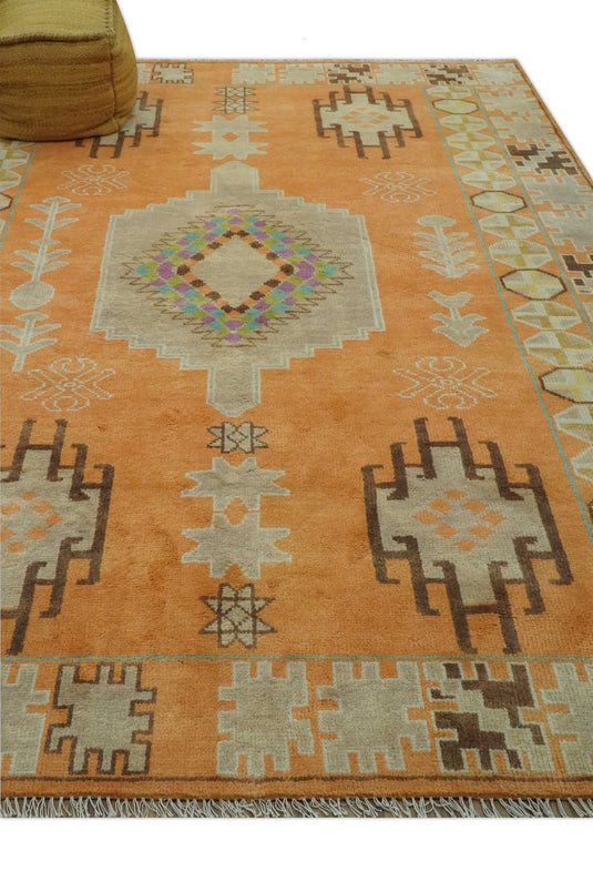 Southwestern Light Orange And Beige Hand knotted Wool Rug 8x10 ft Ideal for Living, Bedroom And Dining Rooms
