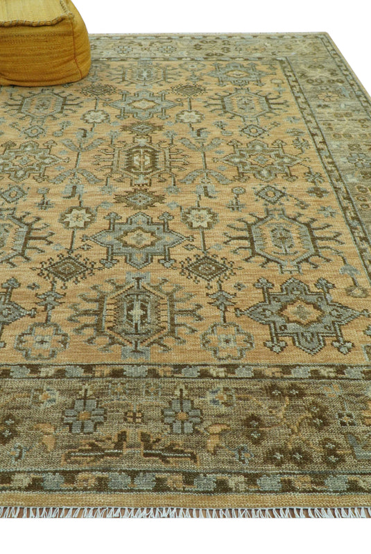 Custom Made Traditional Trible Camel And Gray Hand Knotted Wool Area Rug
