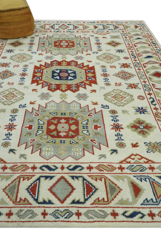 Custom Made Classic Oriental Design Gray, Olive, Blue And Rust Hand Knotted wool Area Rug