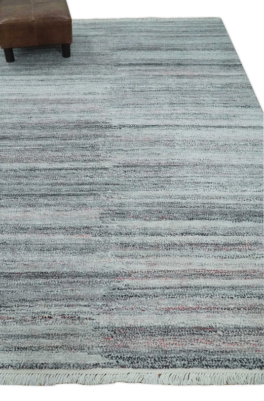 Modern Abstract Gray, Silver And Charcoal Durrie 5x8 ft Bedroom, Living Room Rug Pet Yarn Area Rug