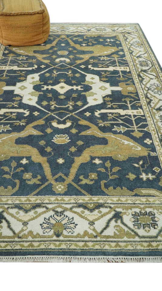 Hand Knotted Charcoal, Beige And Ivory Oriental Oushak Wool Rug 6x9 ft Ideal for Living, Bedroom And Dining Rooms | CP237269