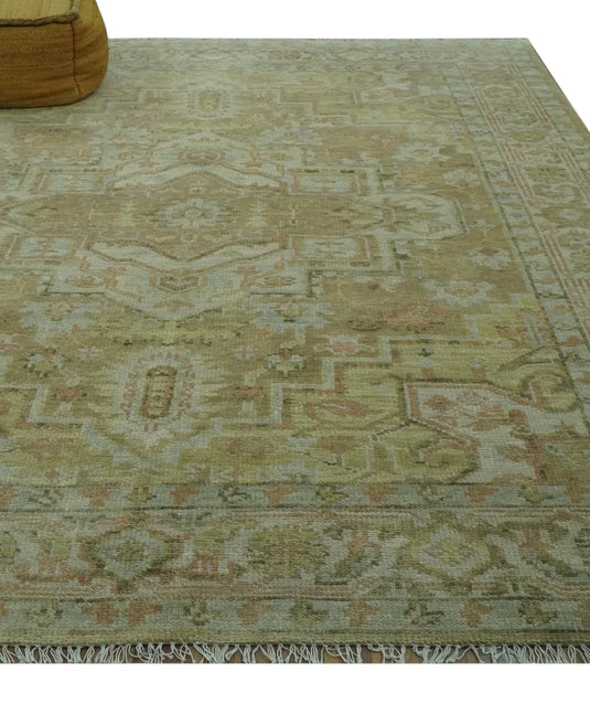 Custom Made Hand Knotted Olive And Beige Traditional Design Wool Rug Wool Area Rug