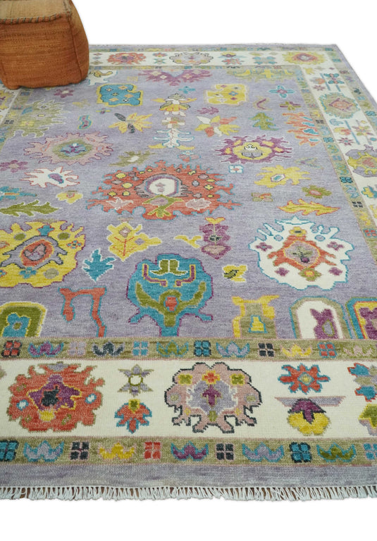 Hand Knotted Oriental Oushak Colorful Rug Purple and Ivory 8x10 ft Ideal for Living, Bedroom, and Dining Rooms | CP1287810