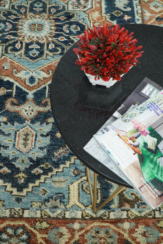 Traditional Heriz Hand knotted Blue and Rust 9x12 ft Bedroom, Living Room Rug ,wool Area Rug