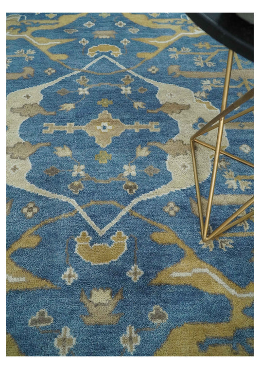 Traditional Oriental Oushak Hand knotted Blue and Beige 8x10 ft Bedroom, Living Room Rug ,wool Area Rug