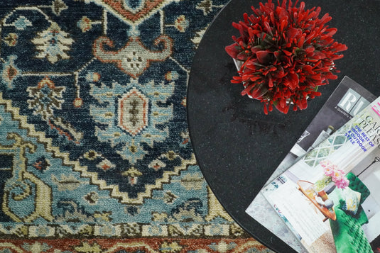 Traditional Heriz Hand knotted Blue and Rust 9x12 ft Bedroom, Living Room Rug ,wool Area Rug