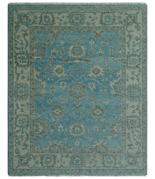 Custom Made Traditional Oushak Teal, Gray And Charcoal Hand Knotted Wool Area Rug
