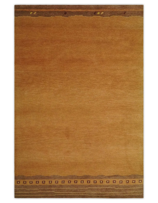 Modern Geometrical Pattern Hand Knotted Rust and Brown 4x6 ft Bedroom, Living Room Rug Wool Area Rug