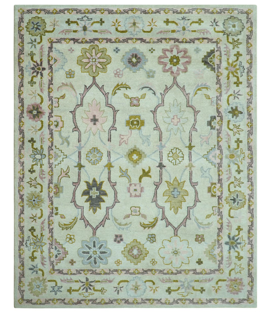 Custom Made Traditional Floral Oushak Cream, Olive And Peach Hand Tufted Wool Area Rug
