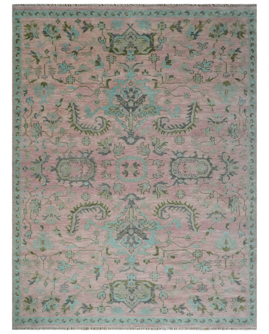 Hand Knotted Oushak Rug Pink and Aqua Multi Size Ideal for Living, Bedroom, and Dining Rooms |CP1712