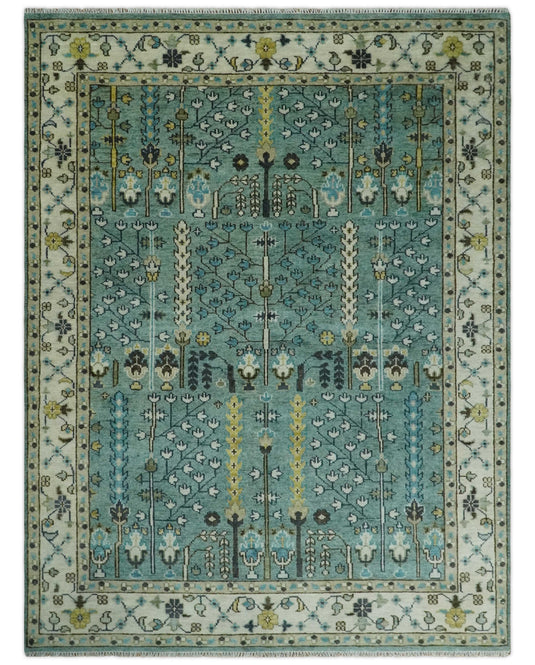 Turkish Wool Oushak Rug, Blue and Ivory Hand Knotted Multi Size Vintage Persian Rug, Bedroom, Living Room Rug - CP599