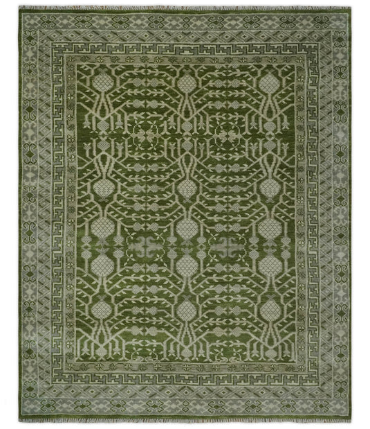 Traditional Oriental Oushak Hand knotted Green, Ivory and Silver 8x10 ft Bedroom, Living Room Rug ,wool Area Rug