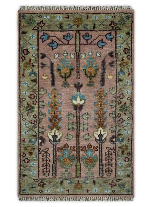 Pink,Olive and Beige Tree of Life Vintage Hand Knotted, Antique Turkish 5x8, 6x9, 8x10, 9x12, 10x14, 12x15 Wool Rug, Living Room Rug CP684S