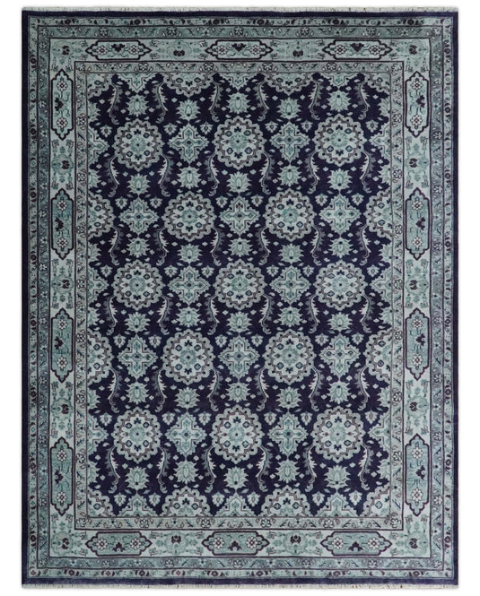Antique Oushak Hand knotted Black and Silver 9x12 ft Bedroom, Living Room Rug ,wool Area Rug