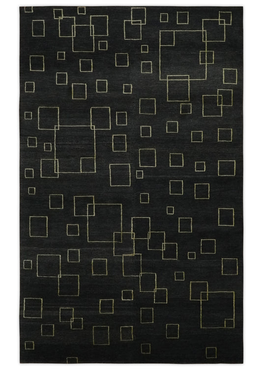 Modern geometrical pattern Hand Knotted Charcoal and Gold Color 5x8 ft Bedroom, Living Room Rug Wool and Art Silk Area Rug