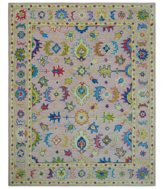 Custom Made Light Pink, Blue And Ivory Traditional Oushak Hand Tufted Wool Area Rug