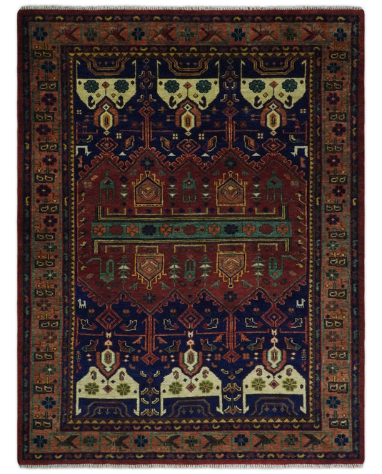 Traditional Antique Vintage Persian Hand Knotted Wool Rug Red and Blue 5X8, 6X9, 8X10, 9X12, 10X14 and 12x15 Ideal for Living, Bedroom, and Dining Rooms | CP194S