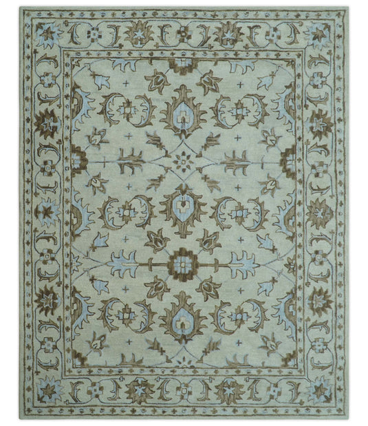Ivory, Gray And Silver Traditional Oushak Hand Tufted 8x10 ft Bedroom, Living Room Rug Wool Area Rug
