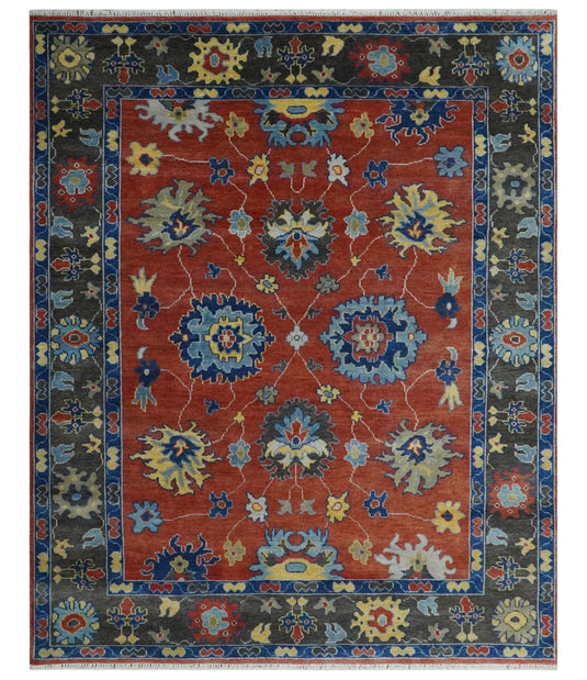 Hand Knotted Traditional Oushak Colorful Rug Rust, Blue and Charcoal 8x10 ft Ideal for Living, Bedroom, and Dining Rooms | CP1903810S