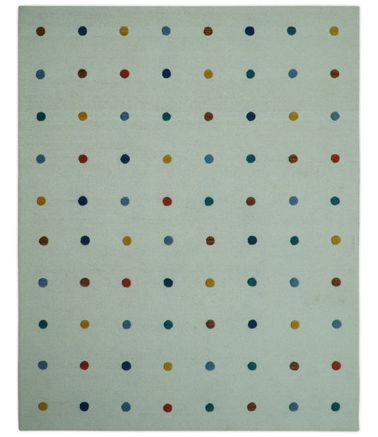 Custom Made Modern Dots White, Gray, Blue, Yellow And Rust Hand Tufted Bedroom, Living Room Rug Wool Area Rug