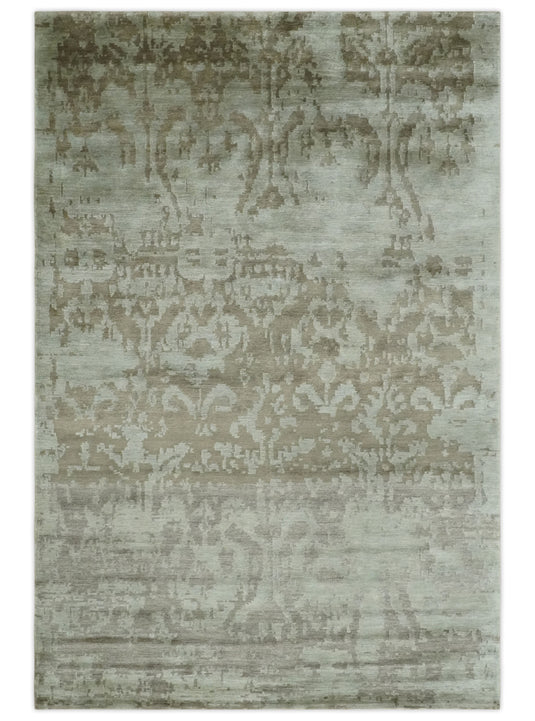 Modern Hand knotted Olive and Silver 6x9 ft Bedroom, Living Room Rug , Bamboo Silk Area Rug AAOC169