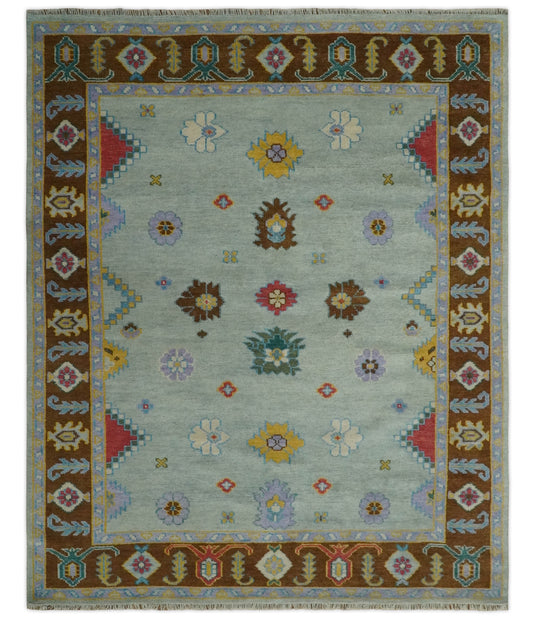 Traditional Floral Oushak Hand knotted Silver and Brown 8x10 ft Bedroom, Living Room Rug ,wool Area Rug