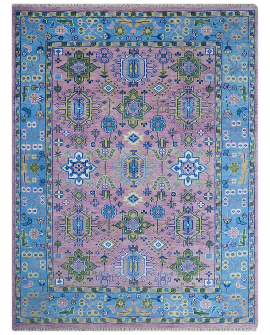 Traditional Antique Vintage Persian Hand Knotted Oushak Rug Purple and Blue 5X8, 6X9, 8X10, 9X12, 10X14 and 12x15 Ideal for Living, Bedroom, and Dining Rooms | CP754S