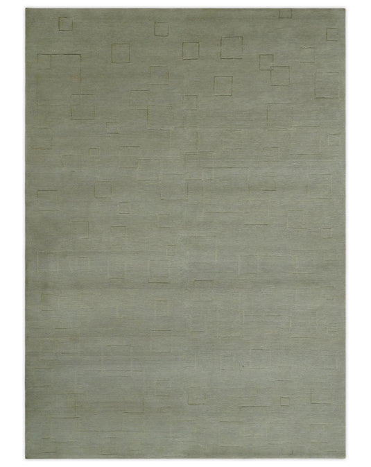 Modern Geometrical pattern Hand Knotted Olive and Gold 5x8 ft Bedroom, Living Room Rug Wool and Art Silk Area Rug